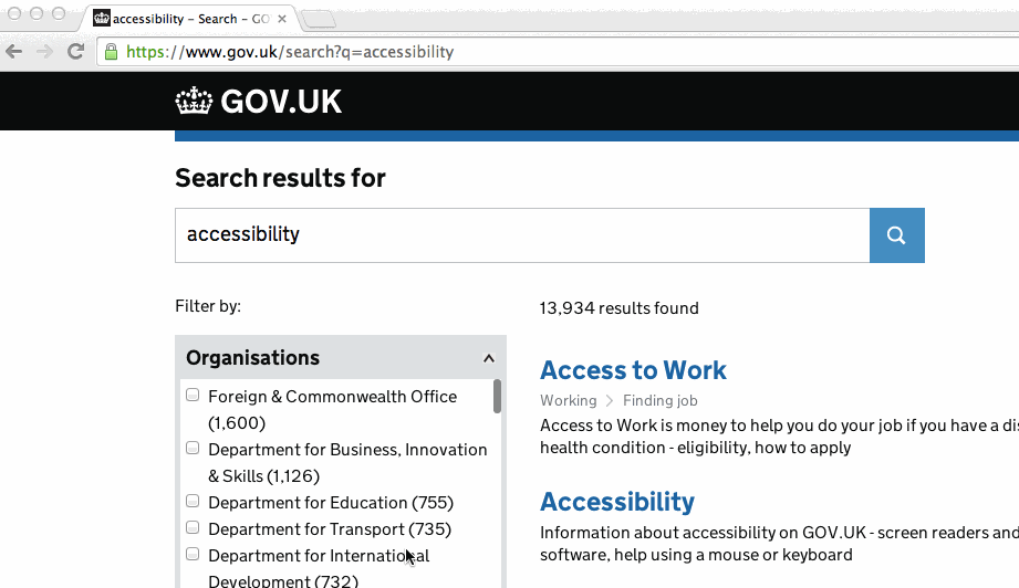 Animated gif of GOV.UK search