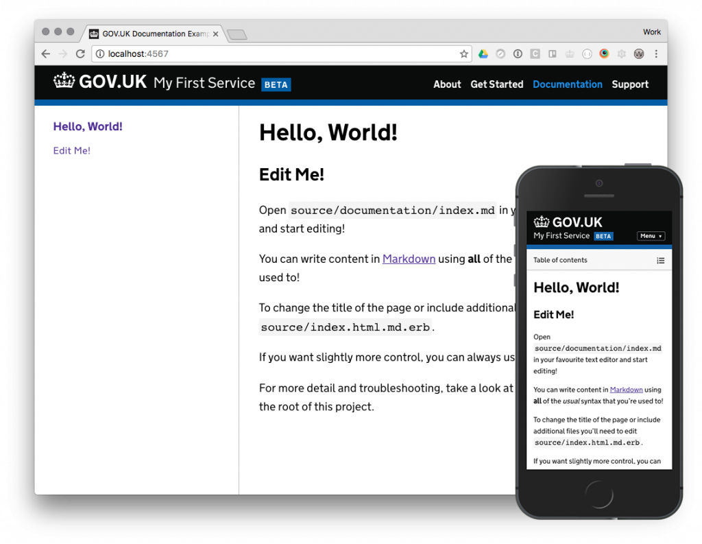 The technical documentation tool displayed on a desktop and mobile device