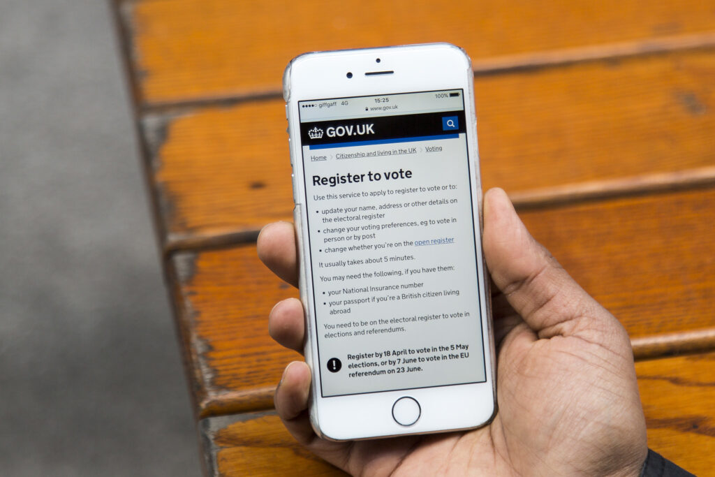 GOV.UK Register to vote screen on an iPhone