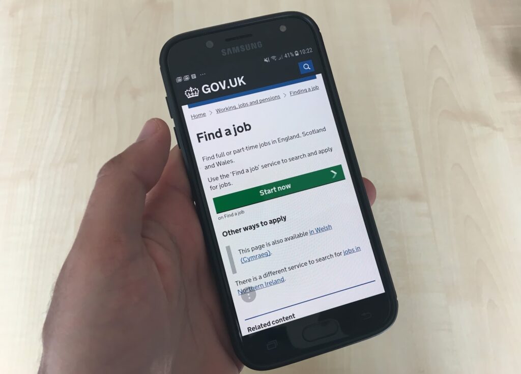 Find a job webpage on mobile