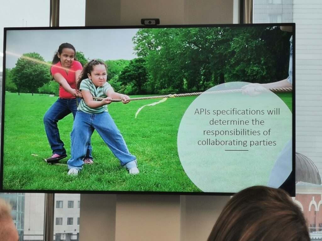 Presentation slide: API specs will determine the responsibilities of collaborating parties