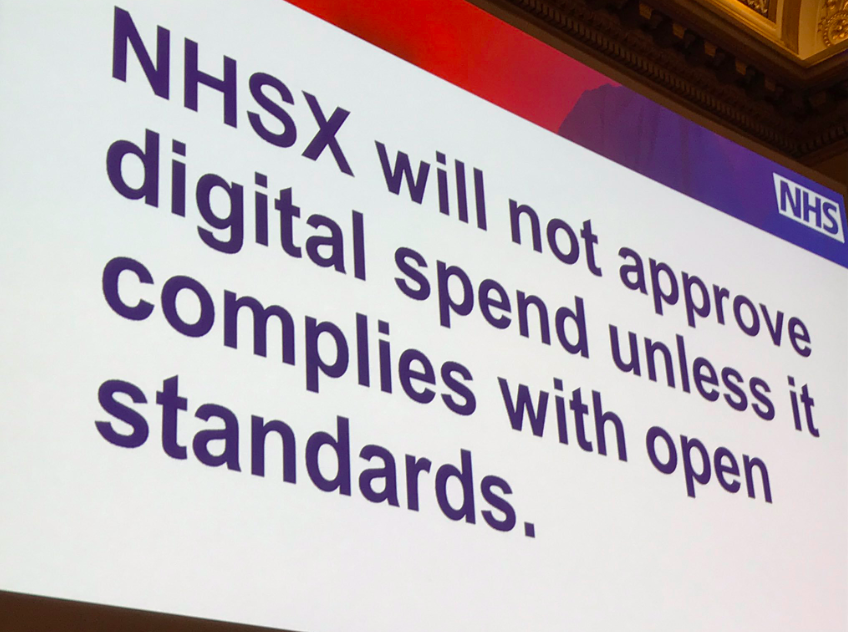 Presentation slide: NHSX will not approve digital spend unless it complies with open standards