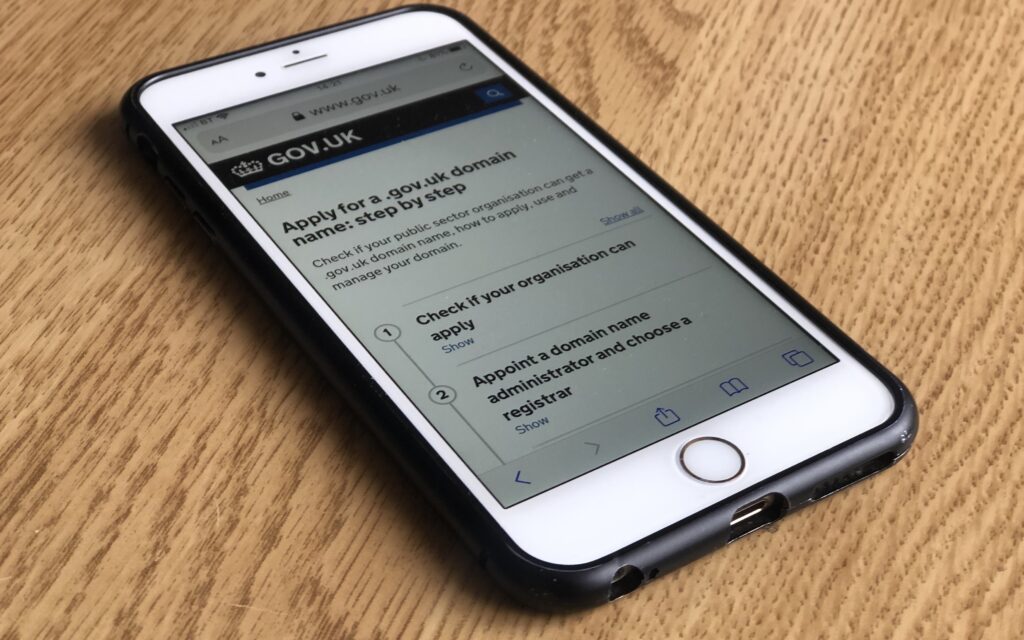 Apply for a .gov.uk domain name on smartphone browser
