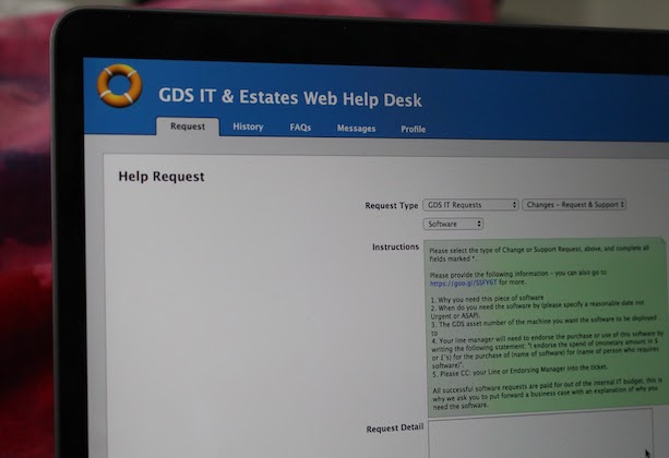 Computer screen showing online service desk