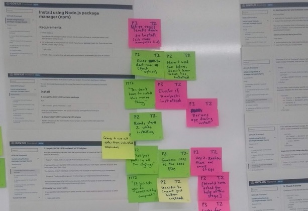 Post-it notes describing improvements identified during user research sessions